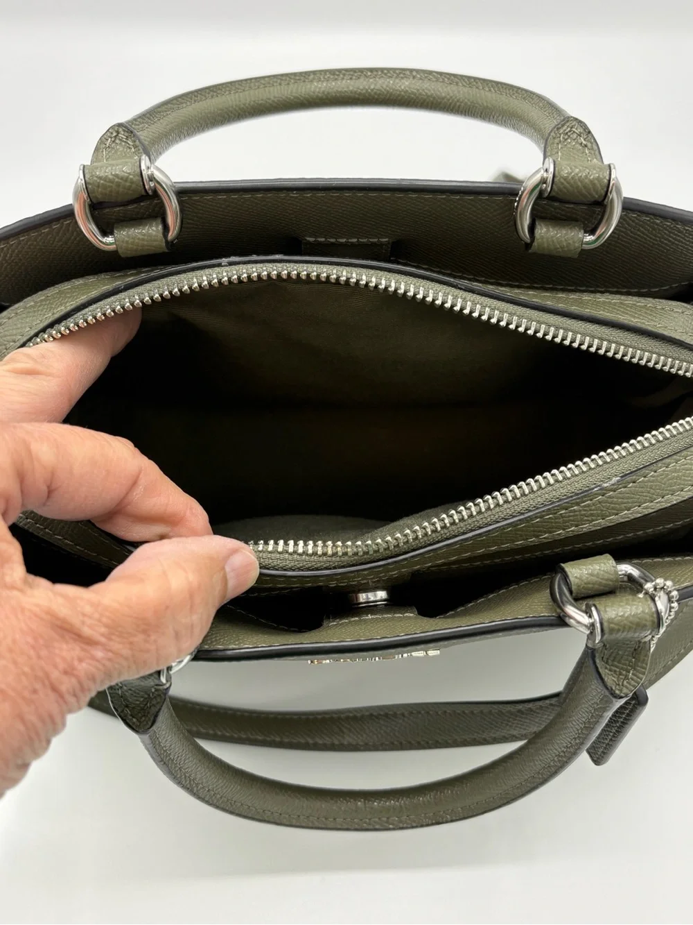 Coach Olive Green Pebbled Leather Satchel with Brown Signature Canvas Wallet Set